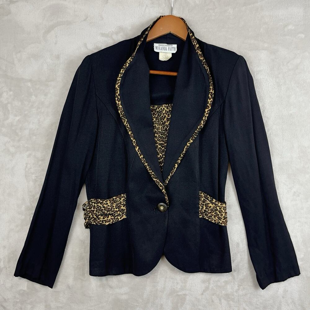 Miranda Faith Vintage 80s Leopard Trim Blazer Size 8 Power Dressing Mobwife